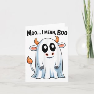 Moo I Mean Boo Funny Highland Cow Ghost Halloween  Card