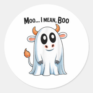 Moo I Mean Boo Funny Highland Cow Ghost Halloween  Classic Round Sticker