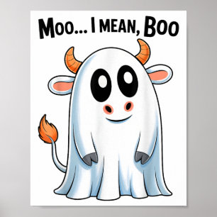 Moo I Mean Boo Funny Highland Cow Ghost Halloween Poster