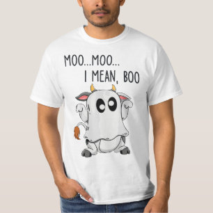 Moo I Mean Boo Ghost Cow Ghost Cow Halloween Farme T-Shirt