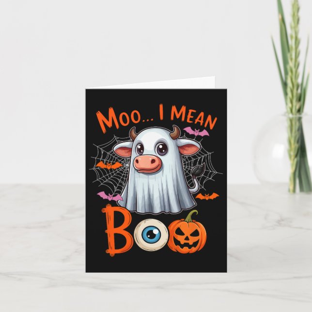 Moo I Mean Boo Halloween Farmer Cow Cosplay Boo Gh Card (Front)