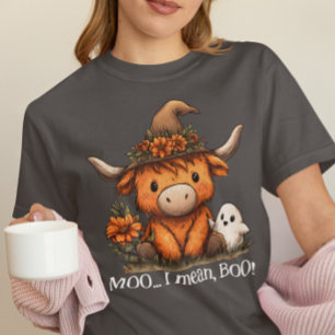 Moo I Mean Boo Highland Cow Halloween Ghost Tri-Blend Shirt