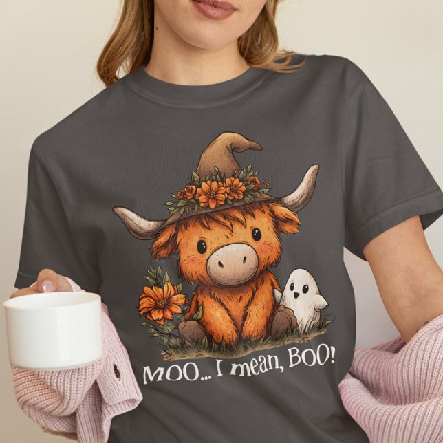 Moo I Mean Boo Highland Cow Halloween Ghost Tri-Blend Shirt (Creator Uploaded)