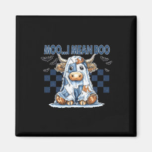Moo I Mean Boo Spooky Cow Halloween Patchwork Spoo Magnet