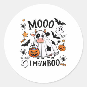 Moo I Mean Boo Spooky Cow Halloween Spooky Heifer Classic Round Sticker