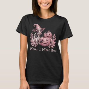 Moo I Mean Boo Witch Cow Pink Pumpkins T-Shirt