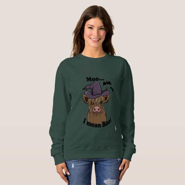 Moo I Mean Boo Witch Cow Sweatshirt (Front Full)