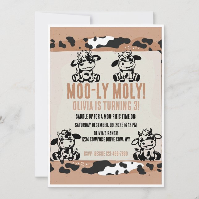 Moo-ly Moly Funny Dairy Cow Calf Invitation (Front)