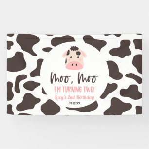 Moo Moo I'm Turning Two Cow 2nd Birthday Party Banner