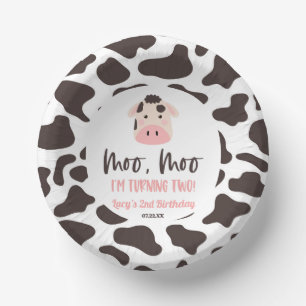 Moo Moo I'm Turning Two Cow 2nd Birthday Party Paper Plate