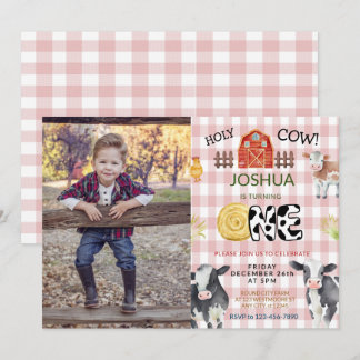 Moo Moo Im Two Cow 1nd photoo Birthday Invitation