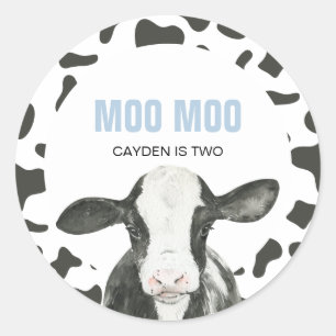 MOO MOO I'm TWO Cow Print 2nd birthday Classic Round Sticker