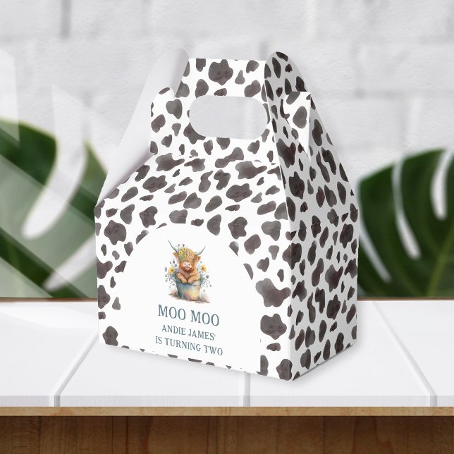 Moo Moo I'm Two Cow Print Farm Girl 2nd Birthday Favour Box (Creator Uploaded)