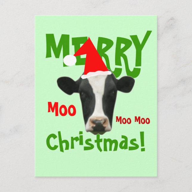 Moo Moo Moo Merry Christmas Cow Postcard (Front)