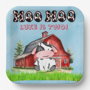 Moo Moo Name Is Two Kids Birthday Party Paper Plate