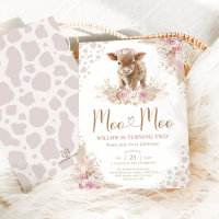 Moo Moo Pink Boho Cow Pampas Grass 2nd Birthday