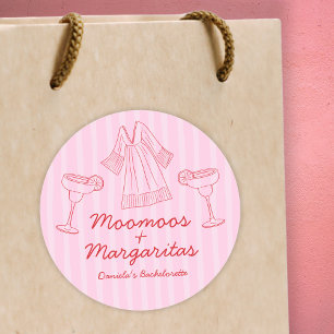 Moo Moos & Margaritas Pink & Red Bachelorette Classic Round Sticker