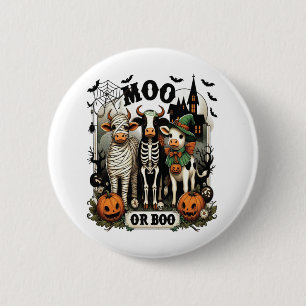 Moo or Boo Halloween Cow 6 Cm Round Badge