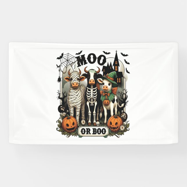 Moo or Boo Halloween Cow Banner (Horizontal)