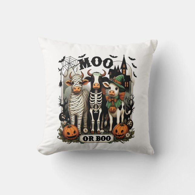 Moo or Boo Halloween Cow Cushion (Front)