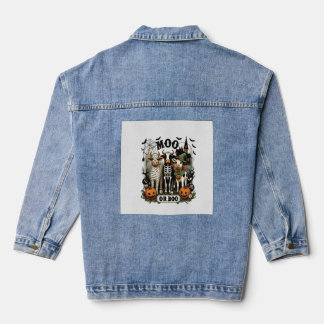 Moo or Boo Halloween Cow Denim Jacket