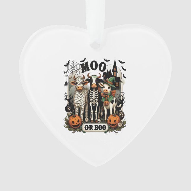 Moo or Boo Halloween Cow Ornament (Front)