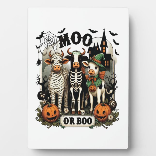 Moo or Boo Halloween Cow Plaque (Front)