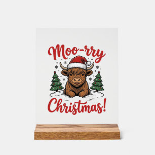 Moo-rry Christmas Highland Cow Vintage Shirt Desig Acrylic Sign