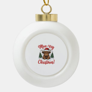 Moo-rry Christmas Highland Cow Vintage Shirt Desig Ceramic Ball Christmas Ornament