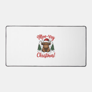 Moo-rry Christmas Highland Cow Vintage Shirt Desig Desk Mat