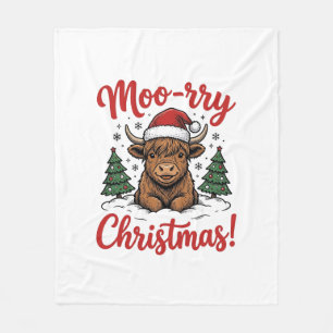 Moo-rry Christmas Highland Cow Vintage Shirt Desig Fleece Blanket