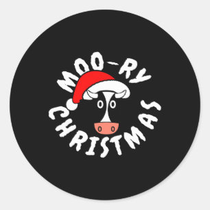 Moo-ry Christmas Cow Funny Heifer Doodle Classic Round Sticker