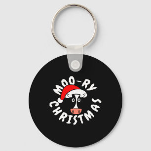 Moo-ry Christmas Cow Funny Heifer Doodle Key Ring
