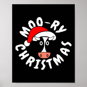 Moo-ry Christmas Cow Funny Heifer Doodle Poster