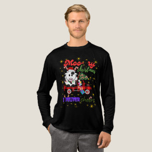 Moo-ry Christmas Cow in Plaid Truck Holiday design Tri-Blend Shirt