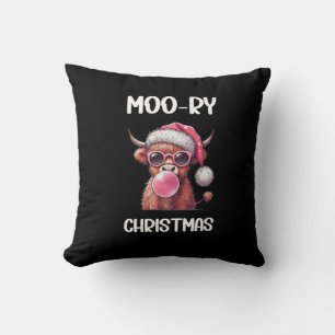 Moo-ry Christmas Scottish Higland Cow Cushion