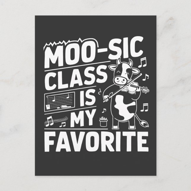 Moo-sic Class is my Favourite Funny Moo Cow School Postcard (Front)