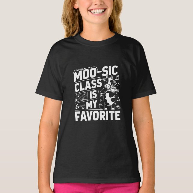 Moo-sic Class is my Favourite Funny Moo Cow School T-Shirt (Front)