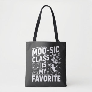Moo-sic Class is my Favourite Funny Moo Cow School Tote Bag
