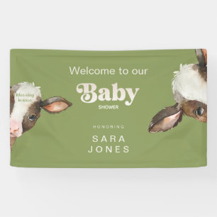 Moo-ving In Soon Moss Green Baby Shower Banner