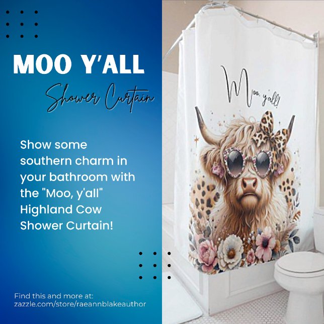 "Moo, y'all" Highland Cow Shower Curtain (Creator Uploaded)