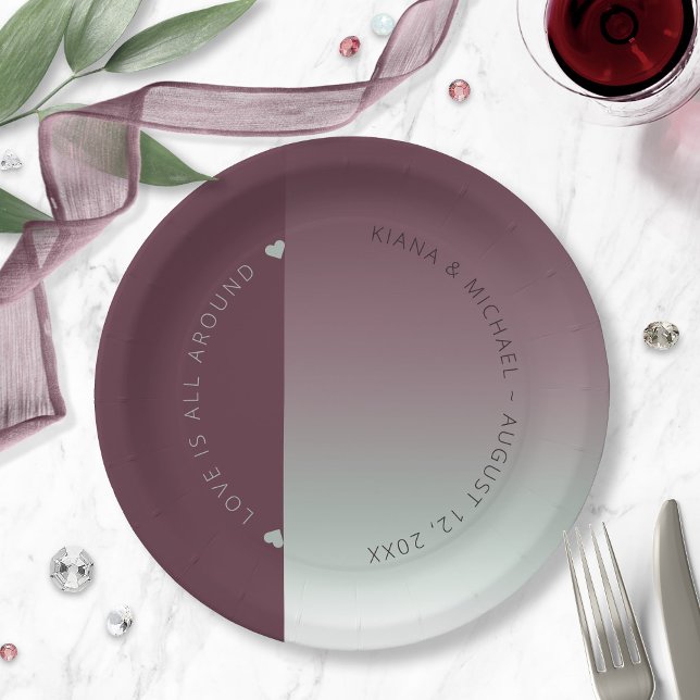 Mood Gradient Wedding Burgundy Mist ID741 Paper Plate (Creator Uploaded)