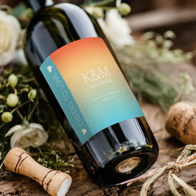 Mood Gradient Wedding Cheers Tropical Sky ID741 Wine Label (Creator Uploaded)