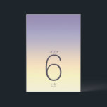 Mood Gradient Wedding Table Indigo Sunset ID741 Invitation<br><div class="desc">The background for all the pieces in this minimalist wedding set is an eye-catching gradient of colours from indigo through peach and palest yellow. The wedding table numbers card shown here features a sleek, modern layout and contemporary sans serif font to add to it's appeal. Easily add table numbers, initials...</div>