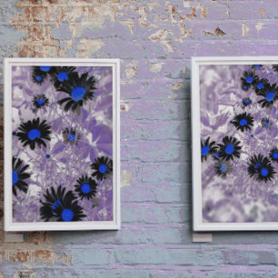 Moody Abstract Black & Blue Daisy on Purple Plant Poster