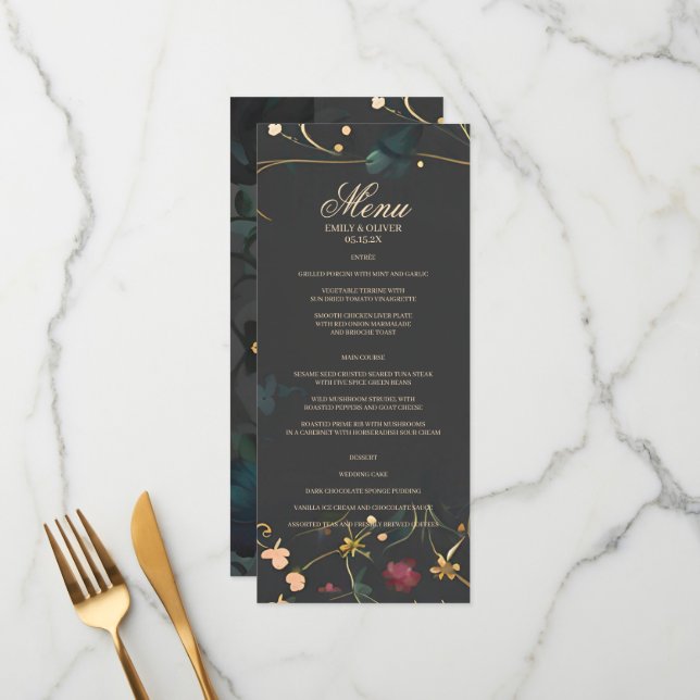 Moody Abstract Floral Boho Handfasting Menu (Front/Back In Situ)