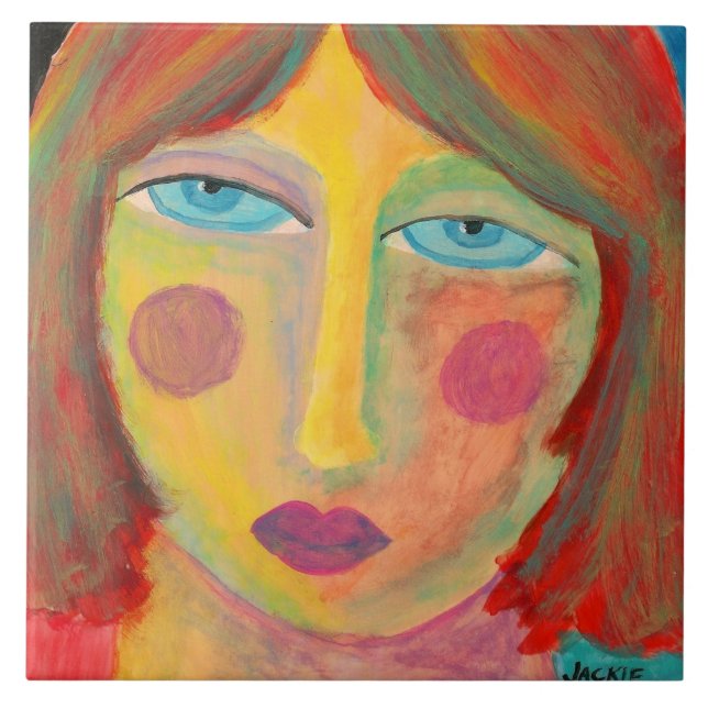 Moody Abstract Portrait of a Red Haired Woman Tile (Front)