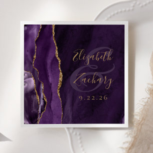 Moody Agate Geode Purple Gold Wedding Napkin