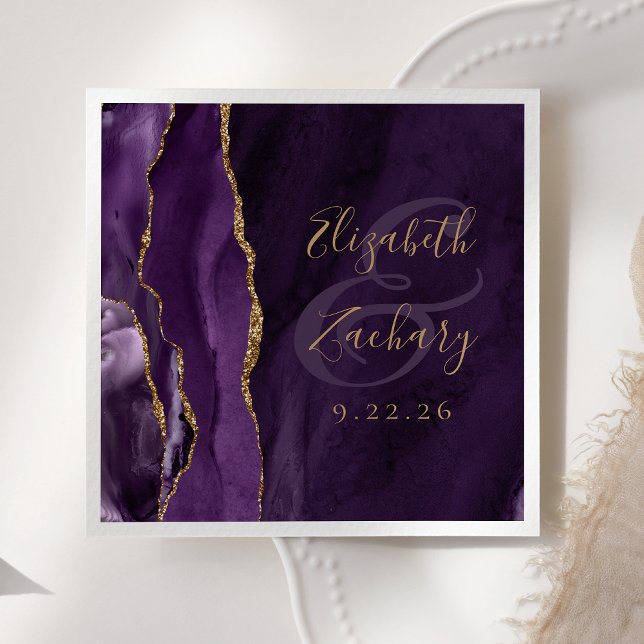 Moody Agate Geode Purple Gold Wedding Napkin (Creator Uploaded)