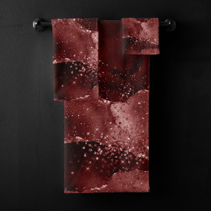 Moody Agate Henna Blood Red Garnet Jewel Tone Bath Towel Set